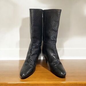 Loeffler Randall Pull-On Black Heeled Snakeskin Print Boots Size 8B